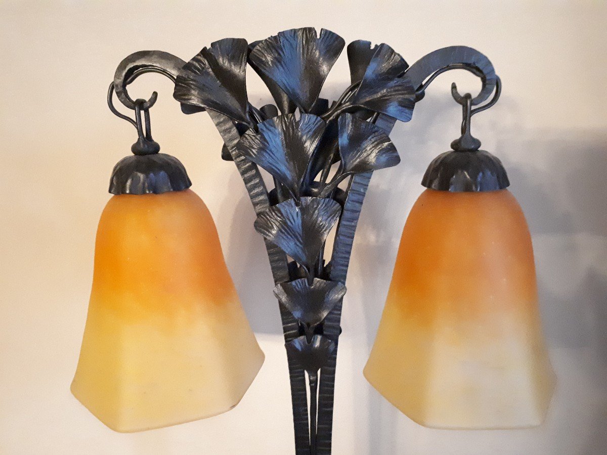 Lampe Art Déco En Fer Forgé Par Charles Schneider-photo-2