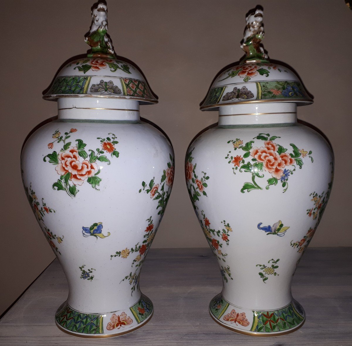 Paire De Vases De Style Famille Verte, Samson XIXe-photo-2