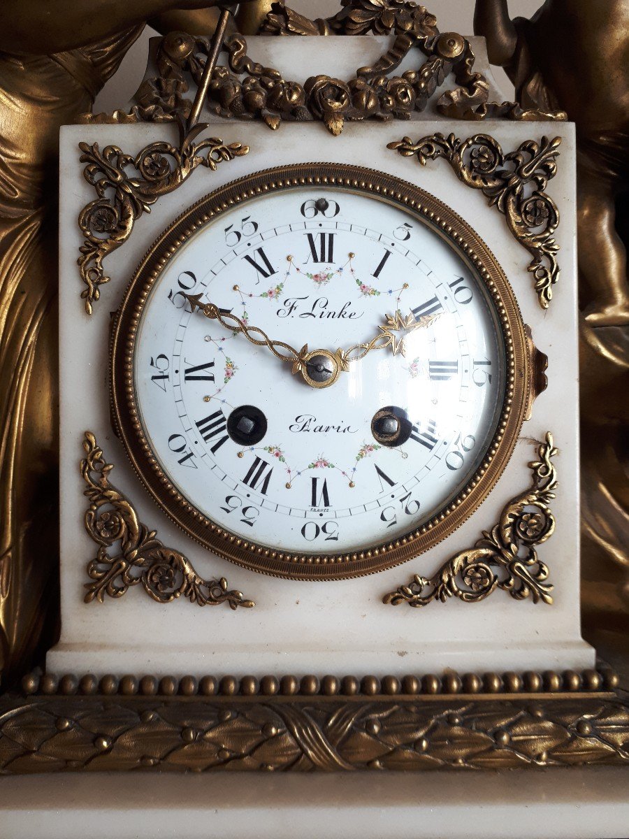 Pendule - Horloge De François Linke En Marbre Et Bronze Doré-photo-3