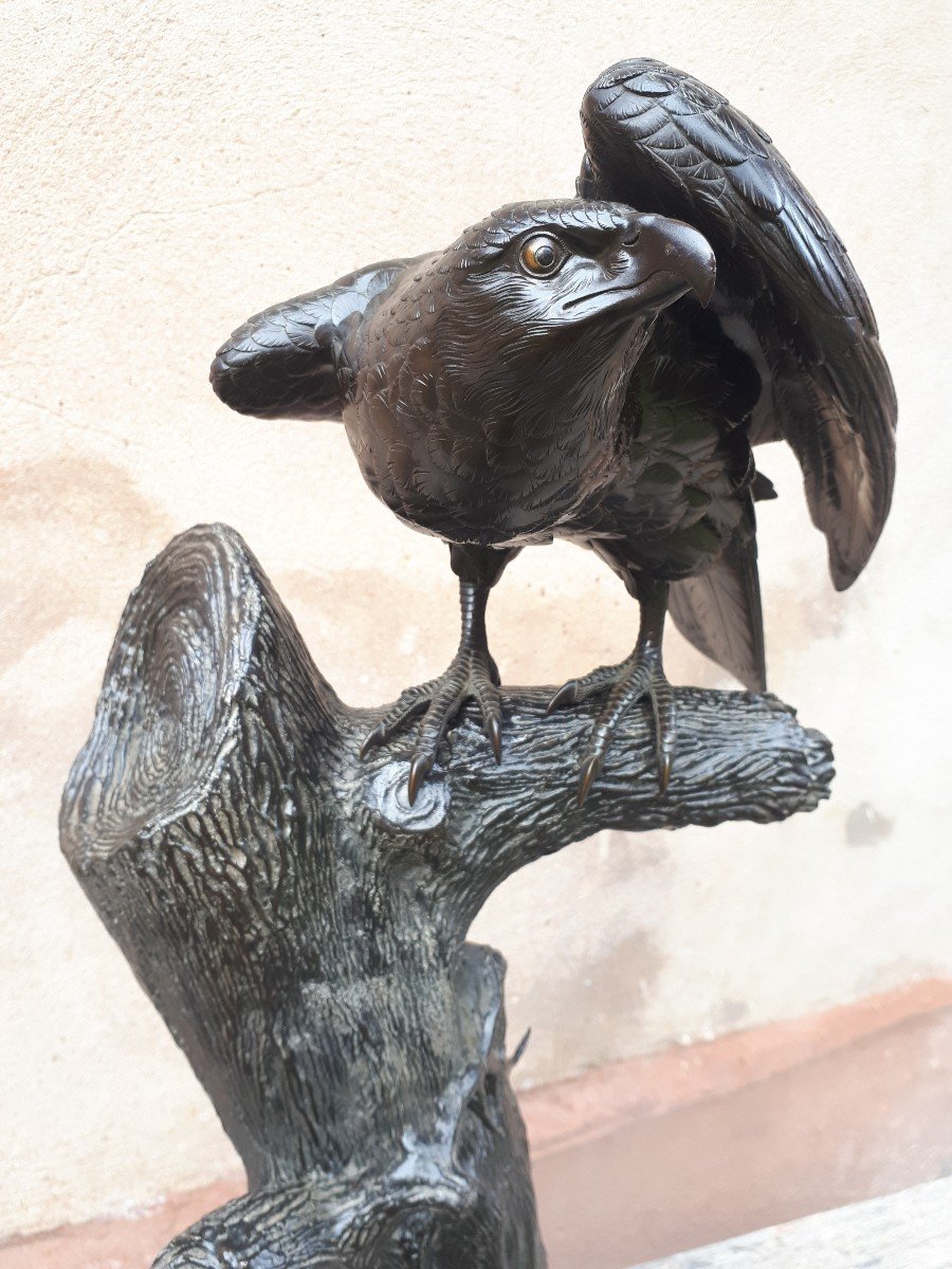 Okimono - Sculpture En Bronze d'Un Aigle, Japon ère Meiji, probablement de Mitani-photo-3