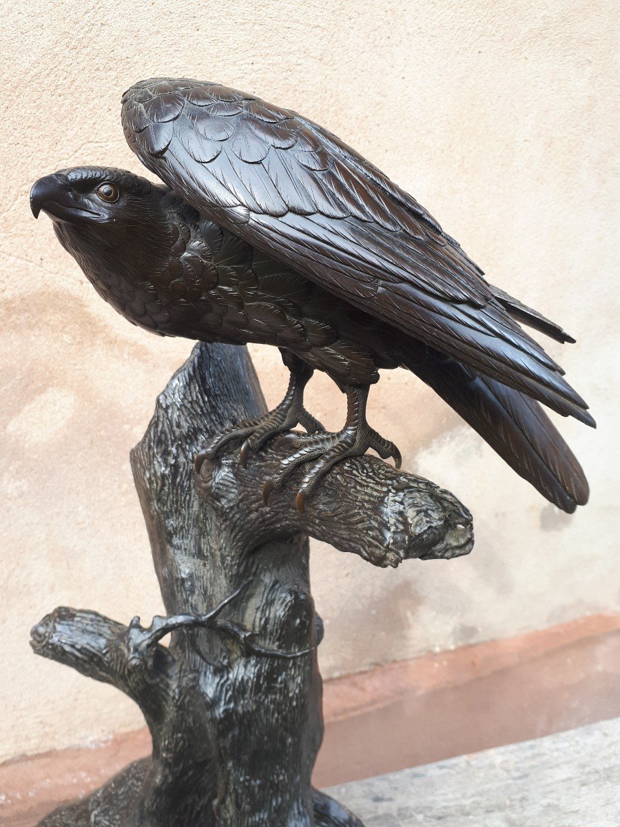 Okimono - Sculpture En Bronze d'Un Aigle, Japon ère Meiji, probablement de Mitani-photo-1