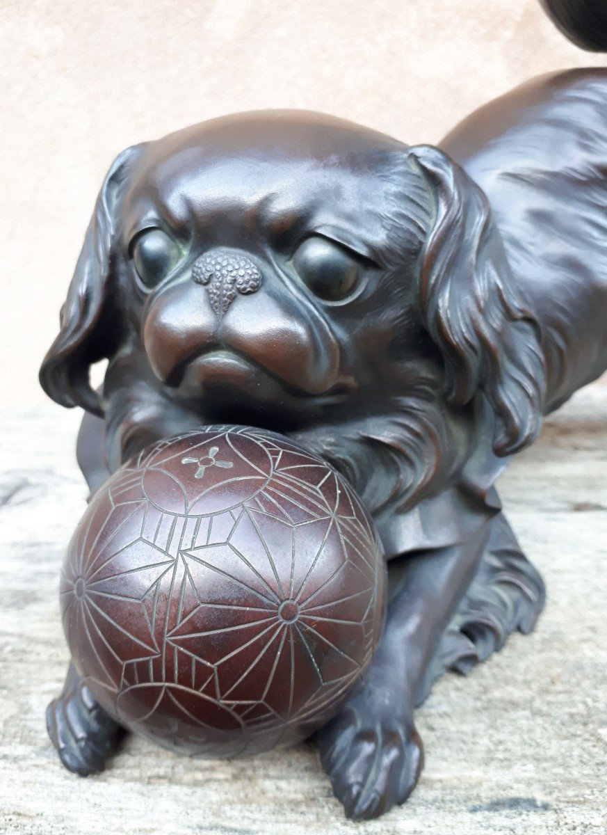 Okimono - Bronze Sculpture Of A Puppy, Japan Meiji Era-photo-6