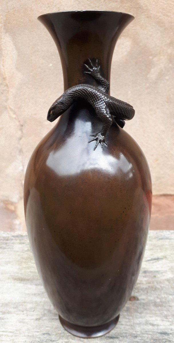 Japanese Bronze Vase By Akichika, Japan Meiji Era-photo-3