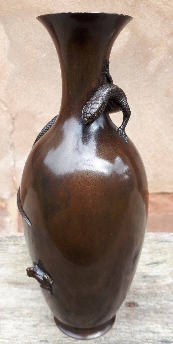 Japanese Bronze Vase By Akichika, Japan Meiji Era-photo-4