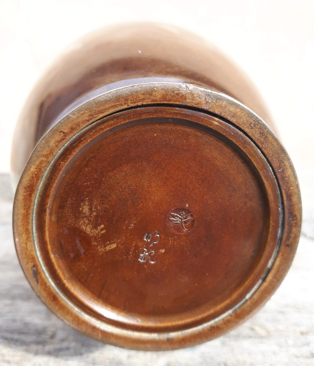 Japanese Bronze Vase By Akichika, Japan Meiji Era-photo-6