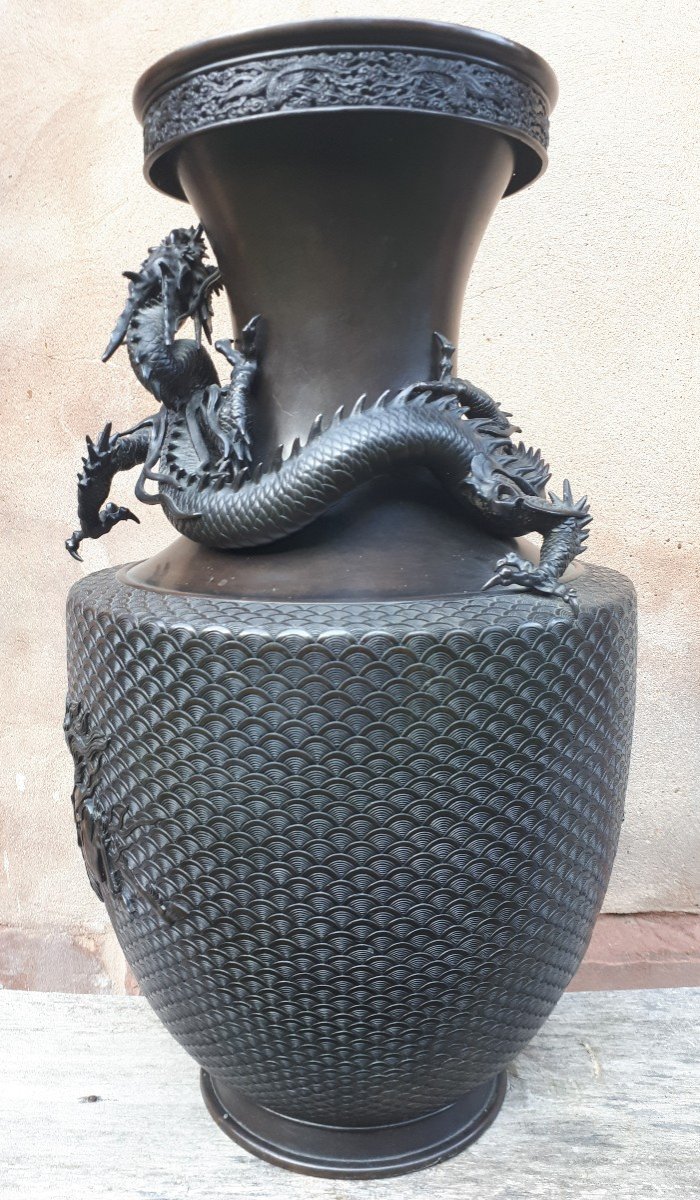 Important Japanese Bronze Vase By Izumi Seijo, Meiji Era Japan-photo-3