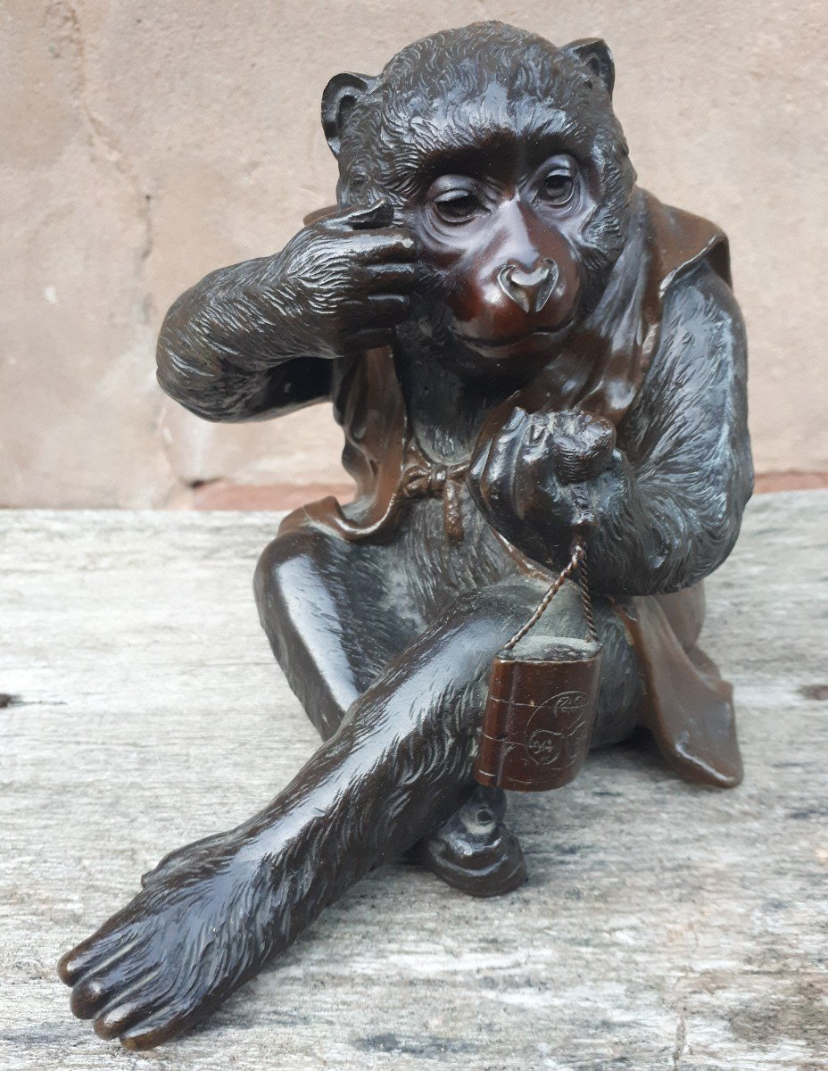 Okimono - Bronze Sculpture Of A Monkey By Masatsune, Japan Meiji Era-photo-2