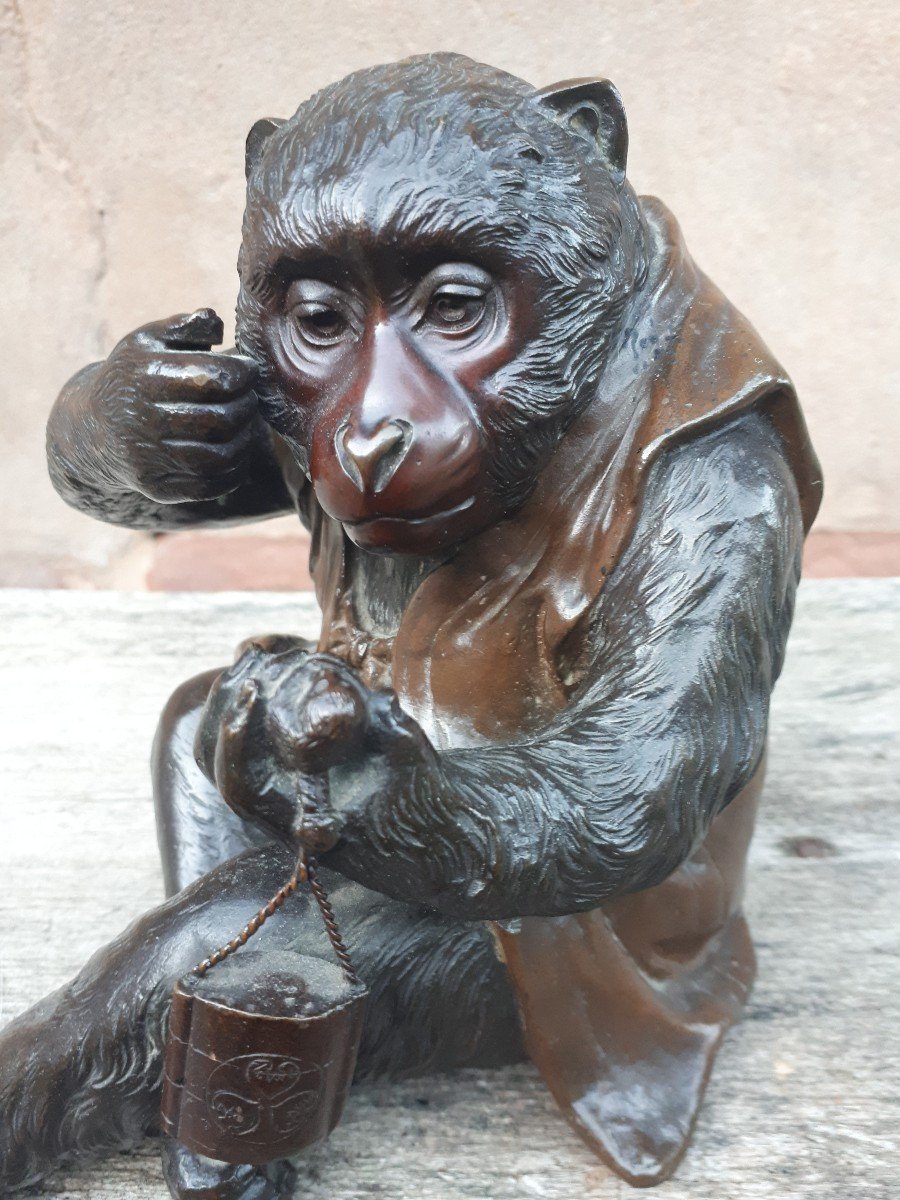 Okimono - Bronze Sculpture Of A Monkey By Masatsune, Japan Meiji Era-photo-4