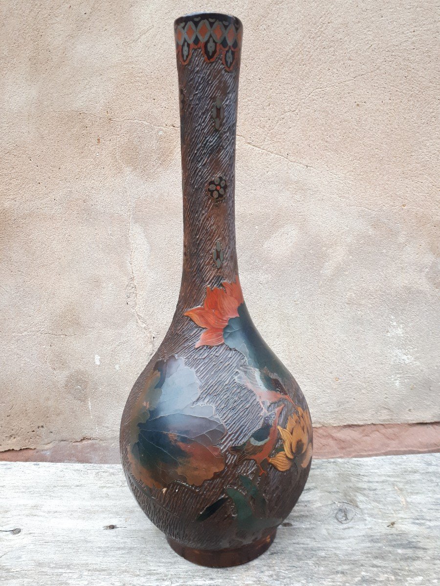 Large Totai Shippo Vase In Cloisonné Lacquer On Ceramic, Japan Meiji Era-photo-2