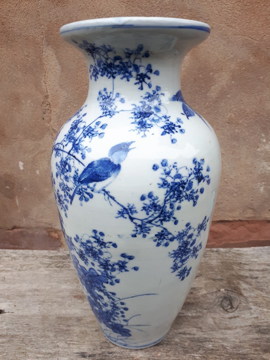 Japanese Blue And White Porcelain Vase, Meiji Era Japan-photo-2