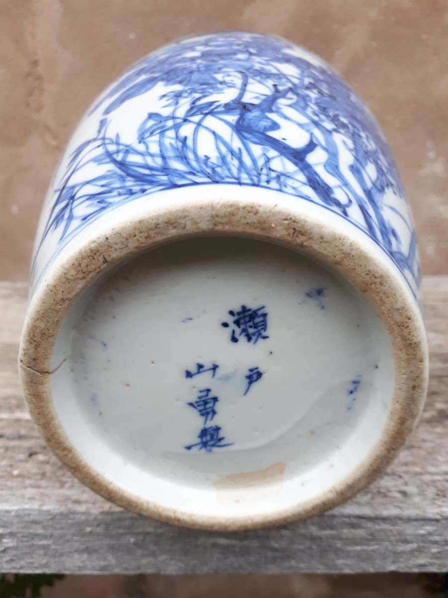 Japanese Blue And White Porcelain Vase, Meiji Era Japan-photo-7