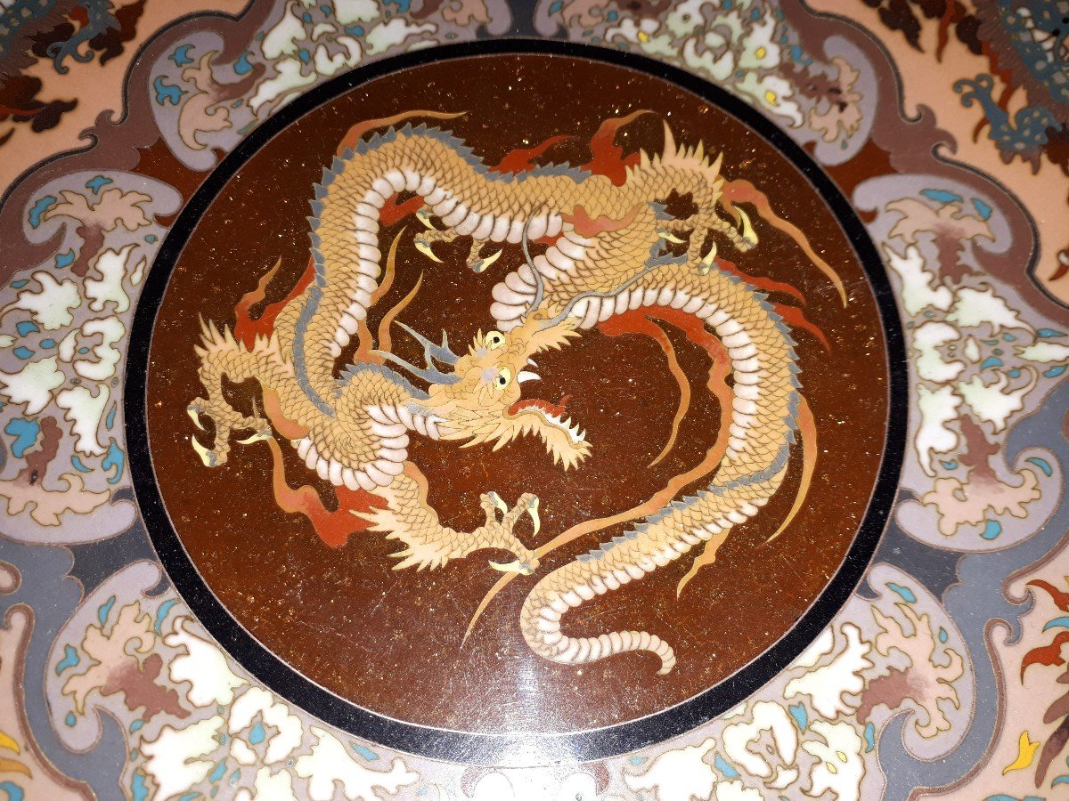Paire De Plats Japonais En émaux Cloisonnés, Japon ère Meiji-photo-3
