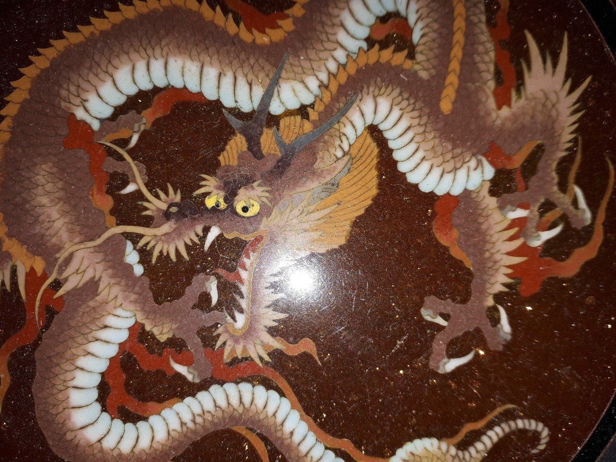 Paire De Plats Japonais En émaux Cloisonnés, Japon ère Meiji-photo-3