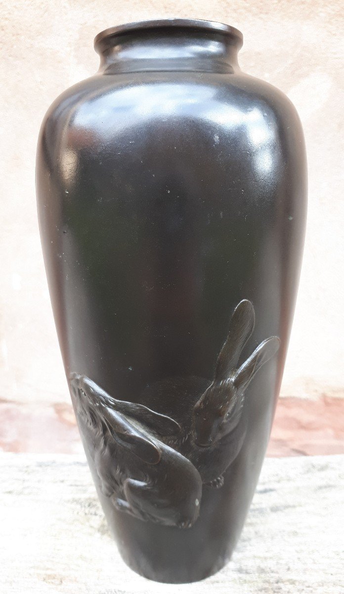Vase Japonais En Bronze Par Hidenao, Japon ère Meiji-photo-2