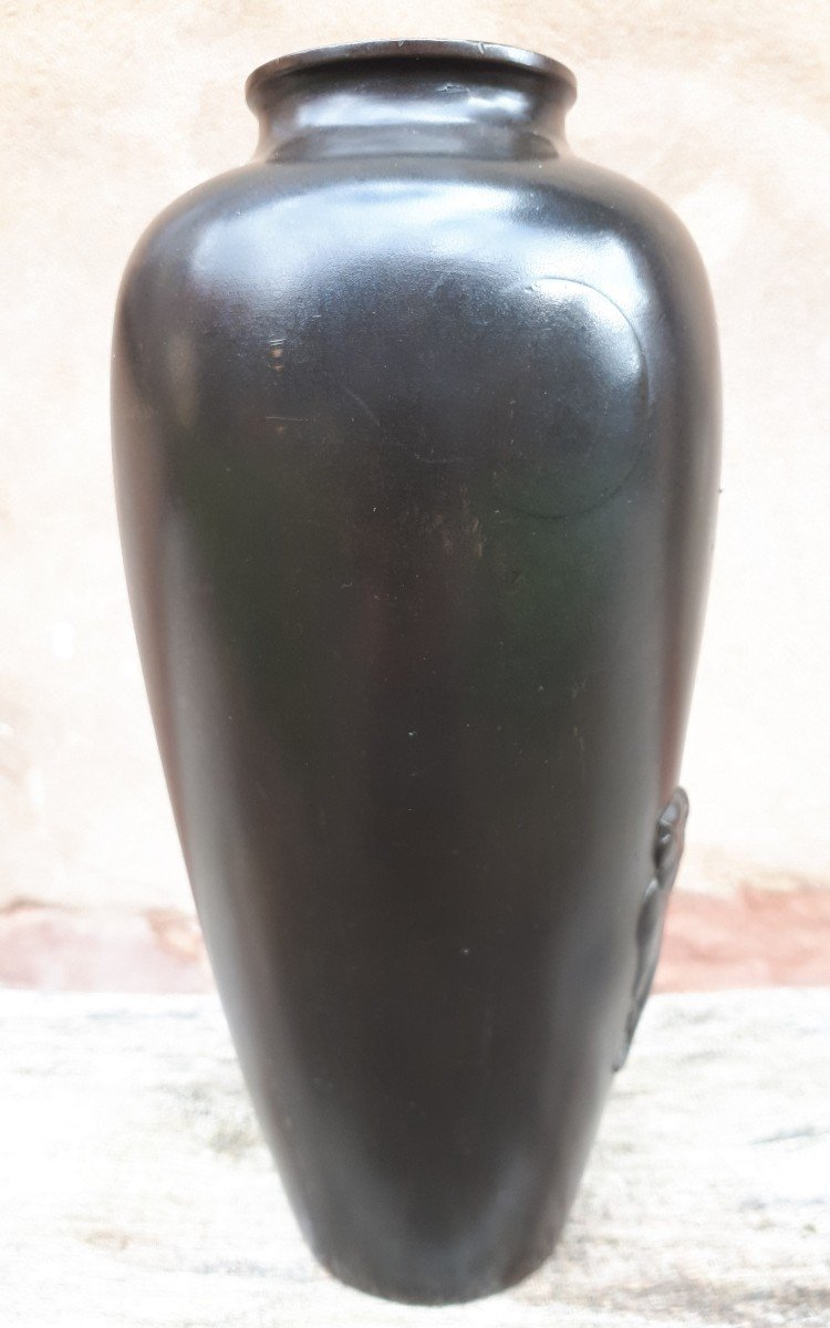 Vase Japonais En Bronze Par Hidenao, Japon ère Meiji-photo-4