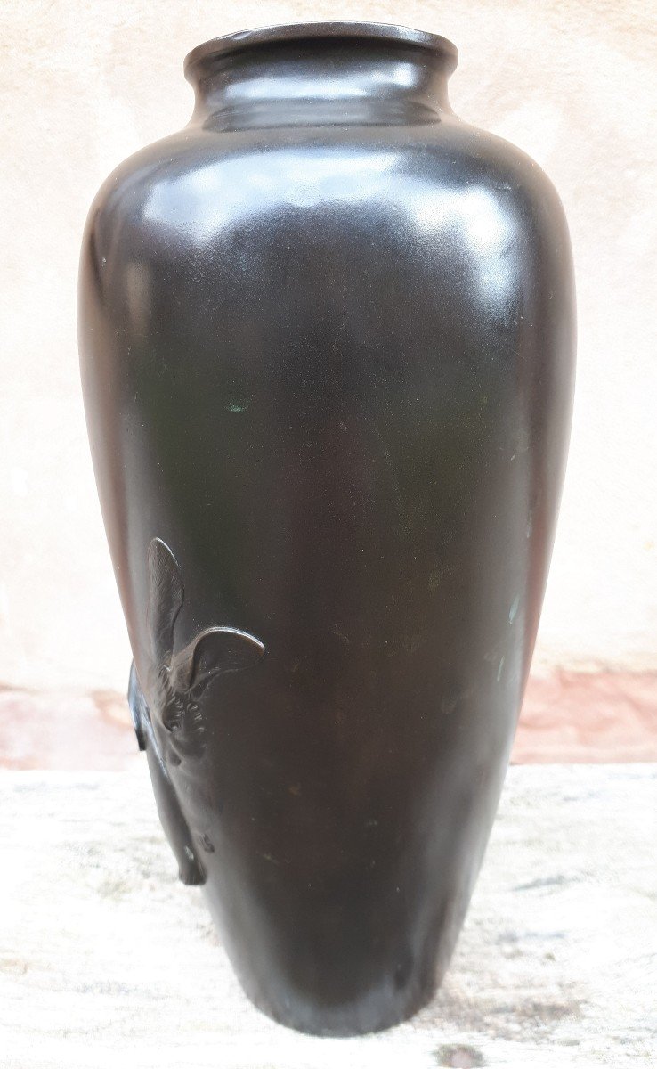 Vase Japonais En Bronze Par Hidenao, Japon ère Meiji-photo-2