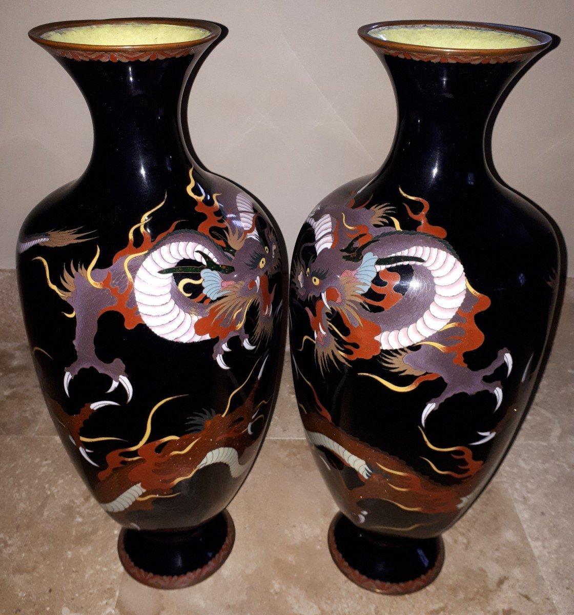 Paire De Vases Japonais En émaux Cloisonnés, Japon ère Meiji-photo-4