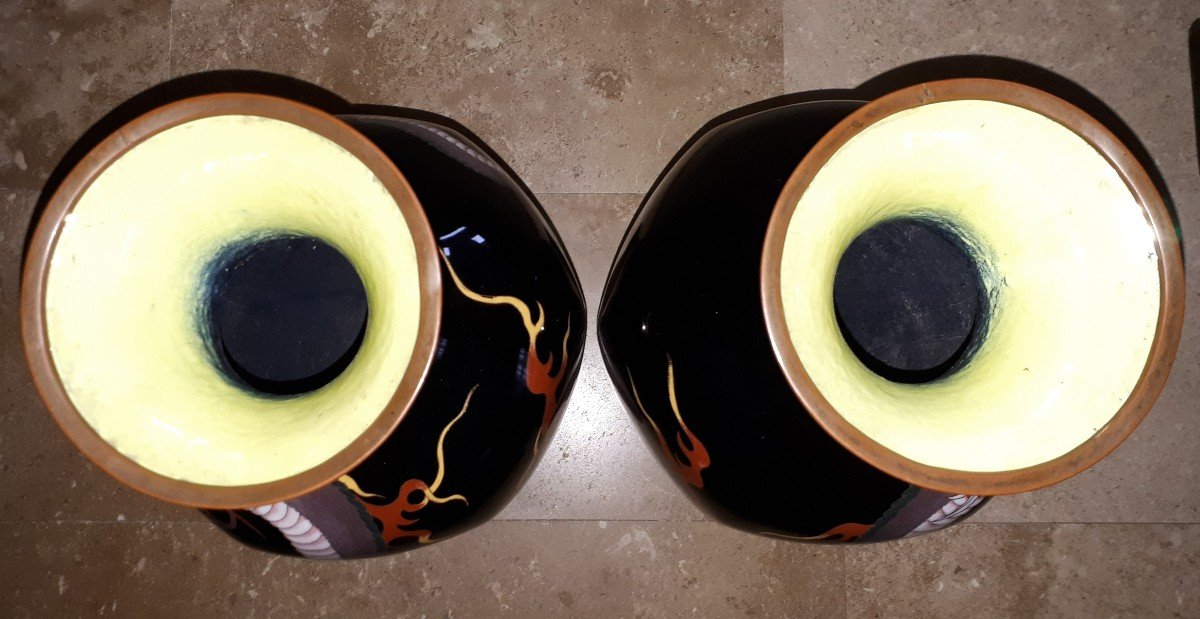 Paire De Vases Japonais En émaux Cloisonnés, Japon ère Meiji-photo-6