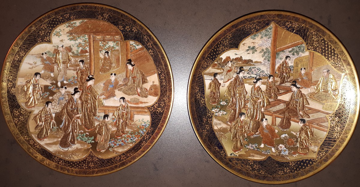 Paire De Plats En Faïence De Satsuma, Japon ère Meiji