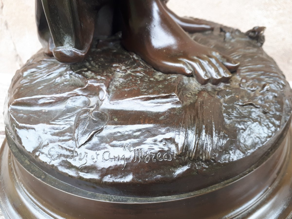 Sculpture En Bronze d'une mère portant son enfant, par Auguste Moreau-photo-2
