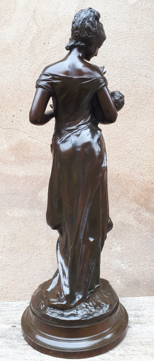 Sculpture En Bronze d'une mère portant son enfant, par Auguste Moreau-photo-5