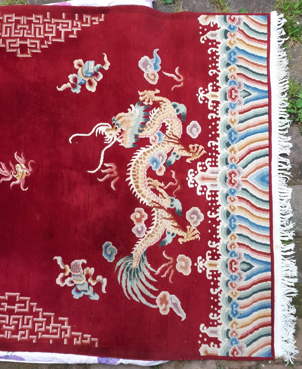 Hand-knotted Chinese Rug With Dragon Decoration, 288 X 198 Cm, China Circa 1920-photo-3