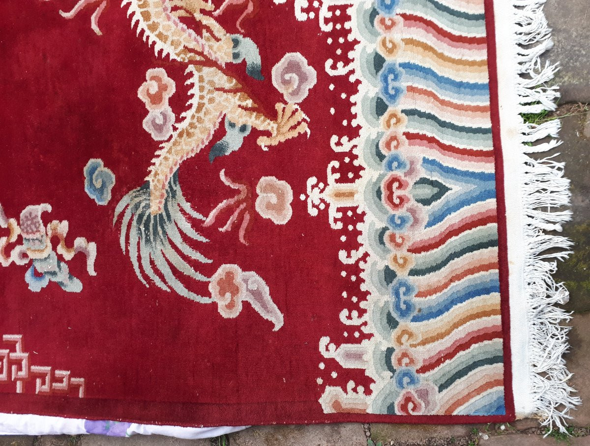 Hand-knotted Chinese Rug With Dragon Decoration, 288 X 198 Cm, China Circa 1920-photo-4