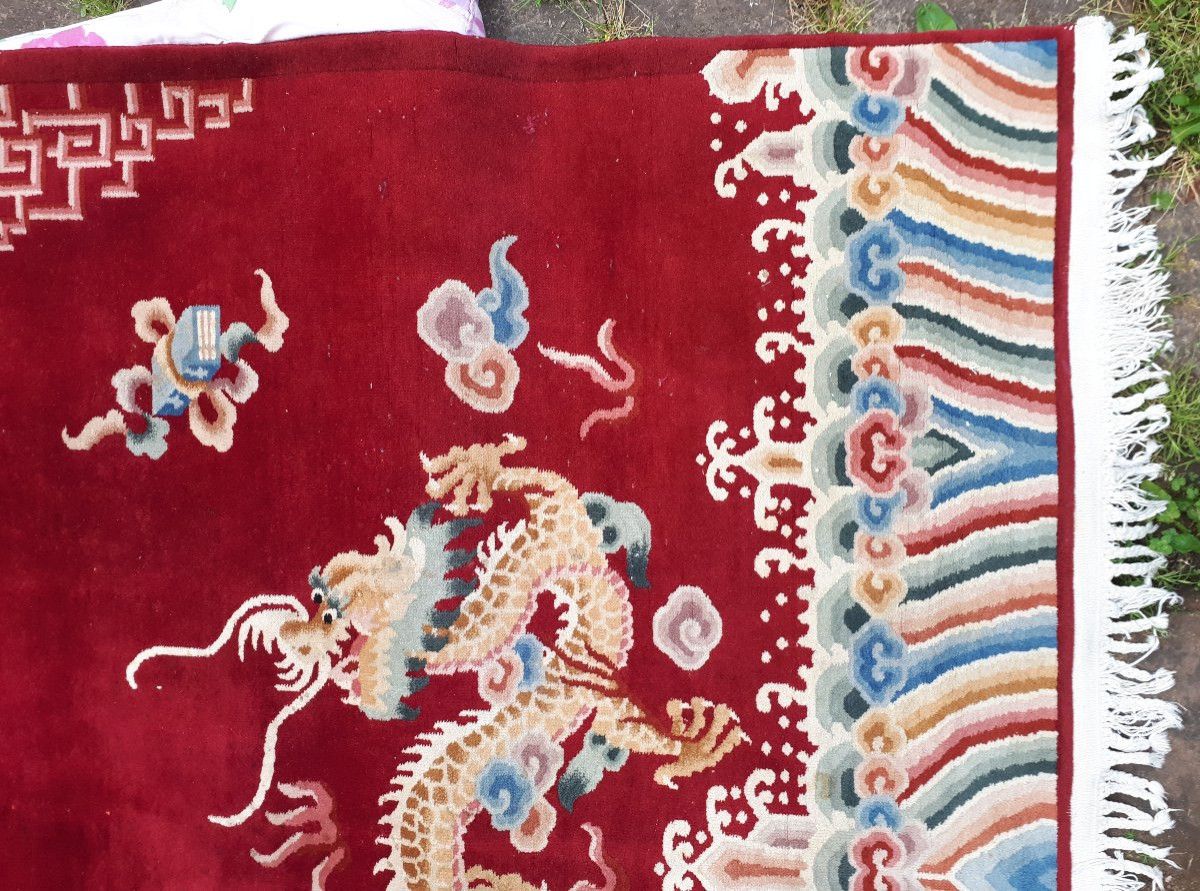 Hand-knotted Chinese Rug With Dragon Decoration, 288 X 198 Cm, China Circa 1920-photo-3