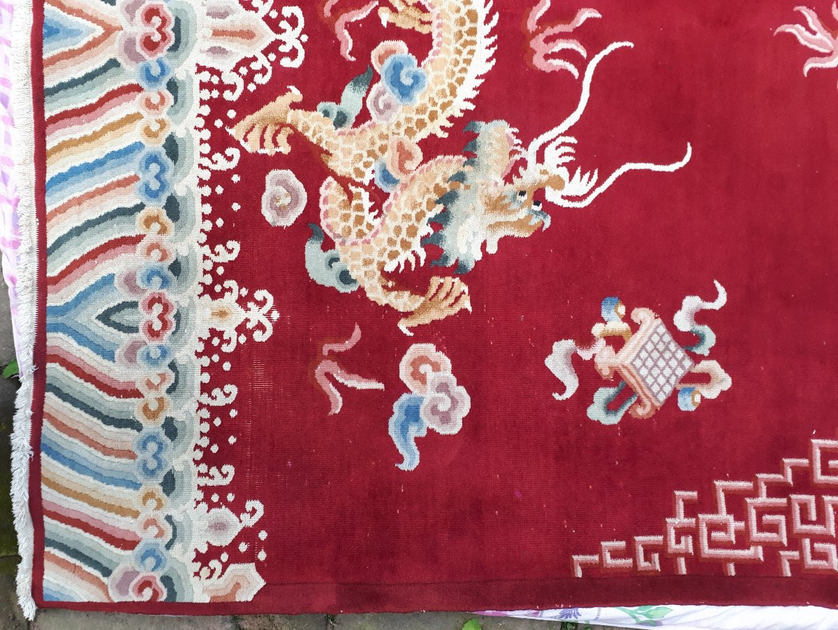Hand-knotted Chinese Rug With Dragon Decoration, 288 X 198 Cm, China Circa 1920-photo-5