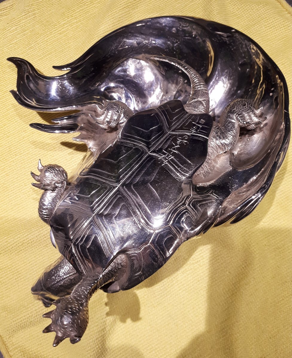 Silver Minogame Signed Ryubundo, Okimono Japan Meiji Era-photo-8