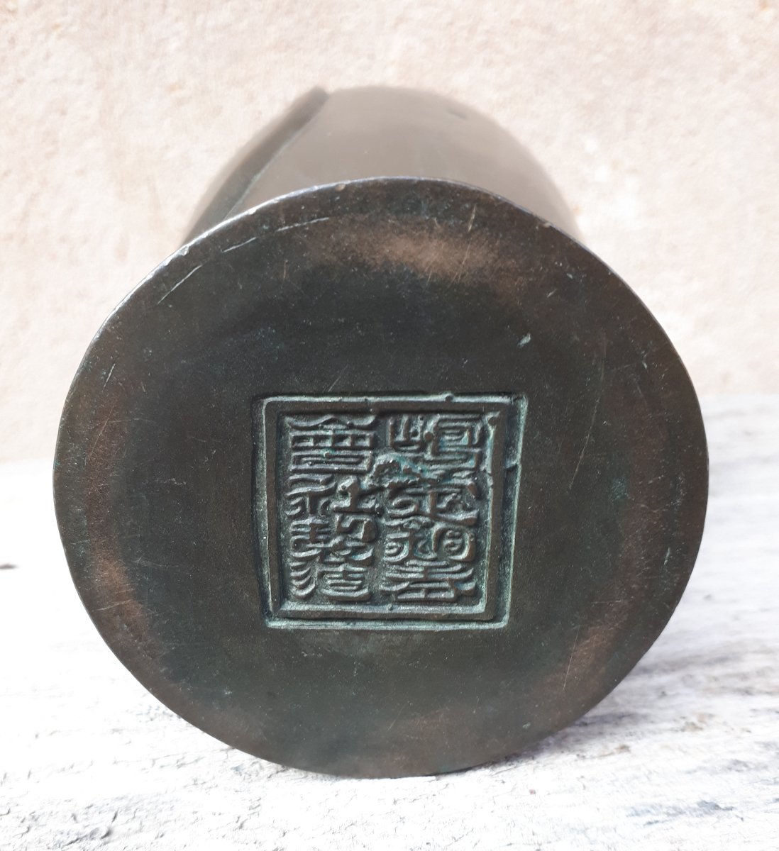 Japanese Bronze Vase Decorated With Arrow Leaves, Meiji Era Japan-photo-3