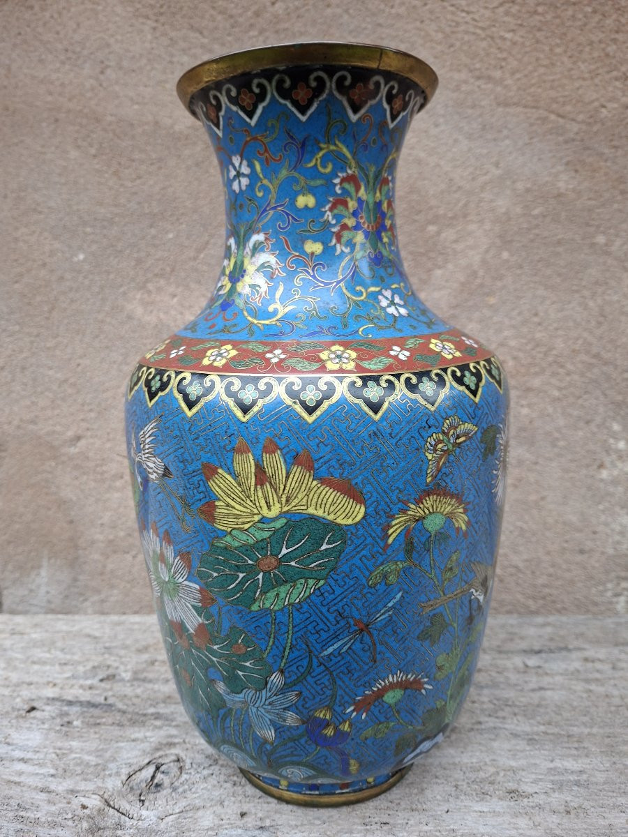 Vase en bronze doré et émaux cloisonnés, Chine XIXe-photo-2