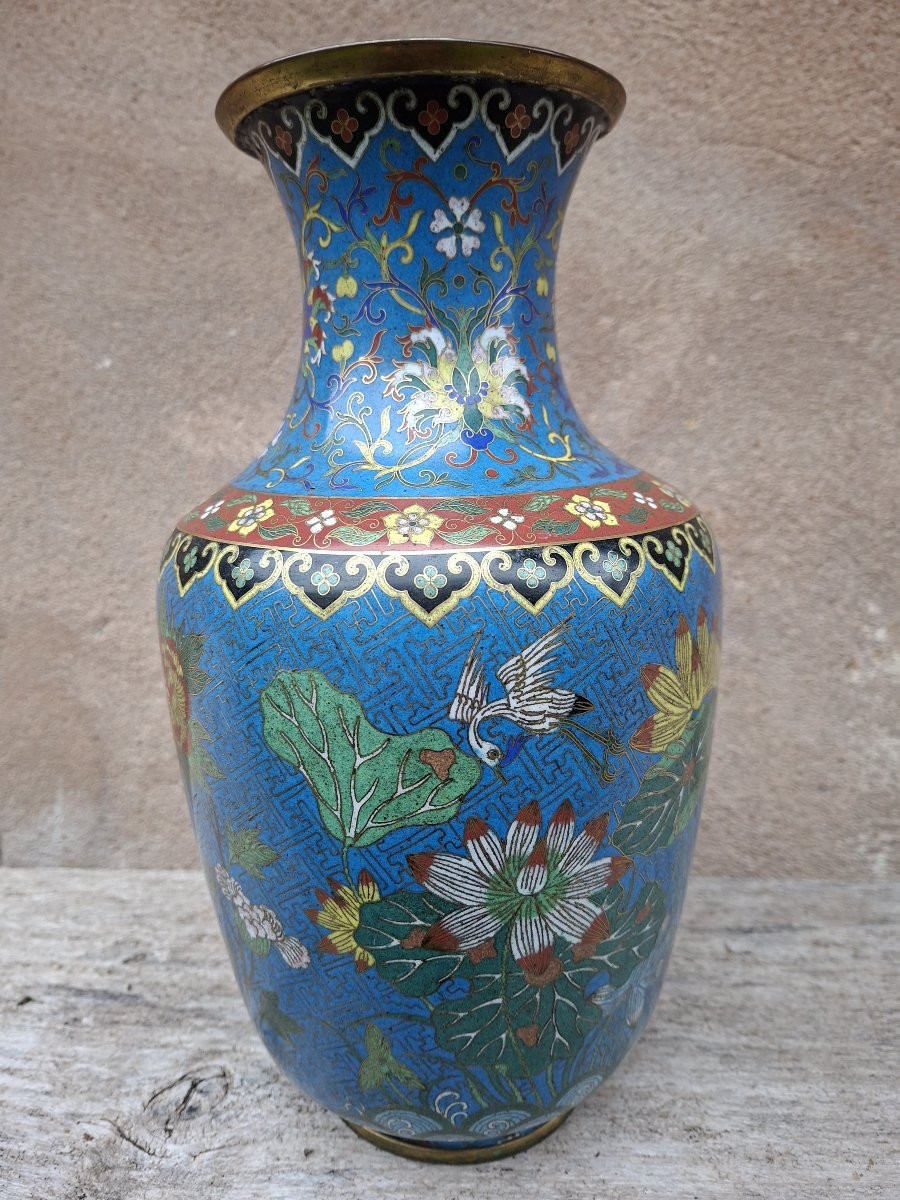 Vase en bronze doré et émaux cloisonnés, Chine XIXe-photo-3