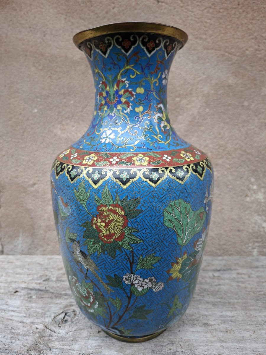 Vase en bronze doré et émaux cloisonnés, Chine XIXe-photo-4