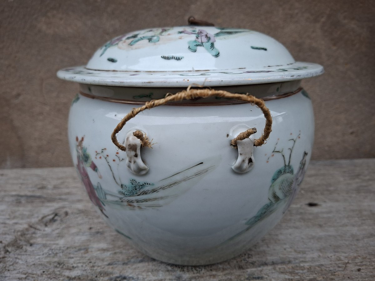 Large Covered Famille Rose Pot, Signed, China, 19th Century-photo-4