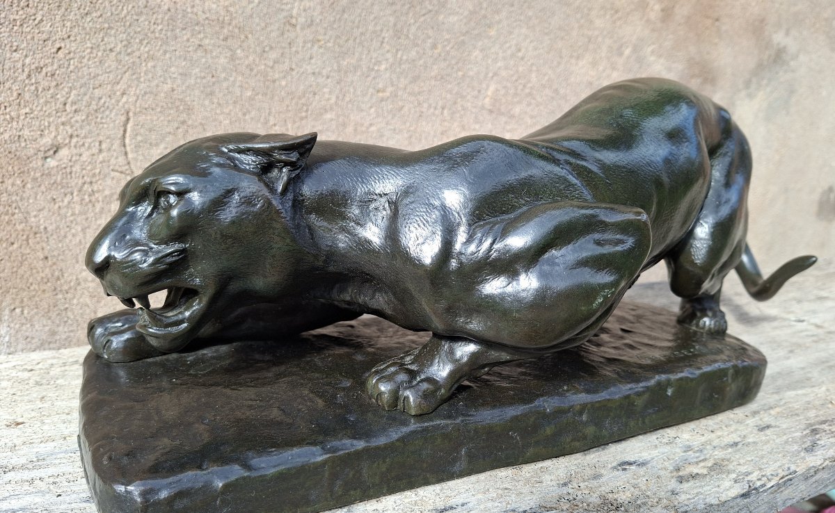 Sculpture en bronze d'une panthère prête à bondir, par Georges Gardet-photo-2
