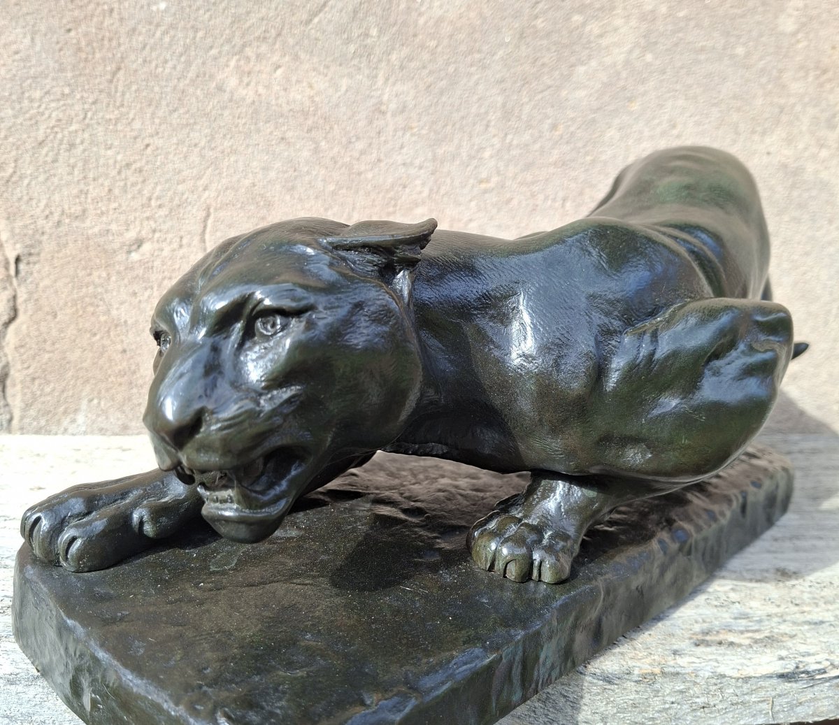 Sculpture en bronze d'une panthère prête à bondir, par Georges Gardet-photo-3