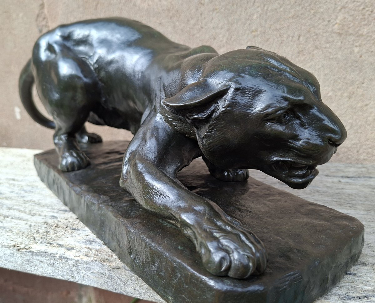 Sculpture en bronze d'une panthère prête à bondir, par Georges Gardet-photo-4