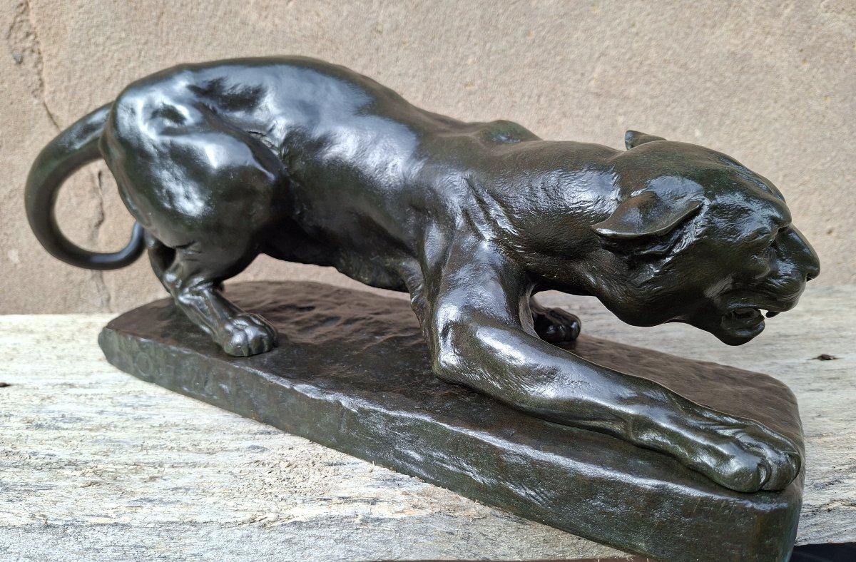 Sculpture en bronze d'une panthère prête à bondir, par Georges Gardet-photo-1