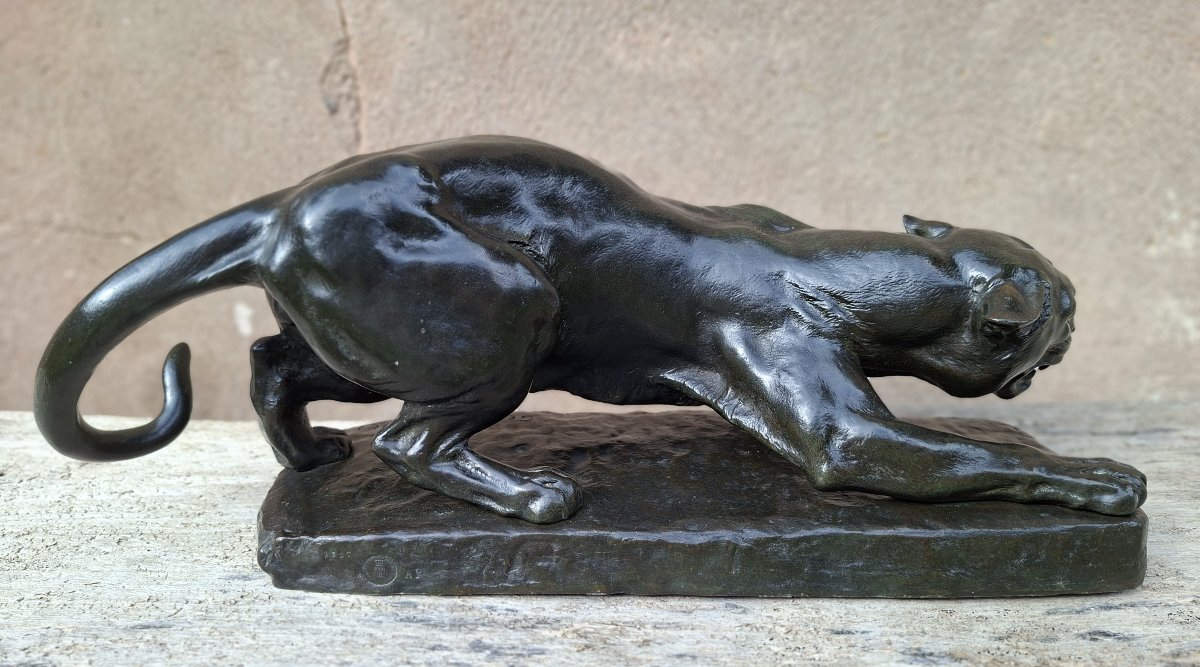 Sculpture en bronze d'une panthère prête à bondir, par Georges Gardet-photo-2