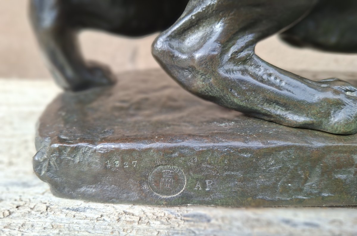 Sculpture en bronze d'une panthère prête à bondir, par Georges Gardet-photo-3