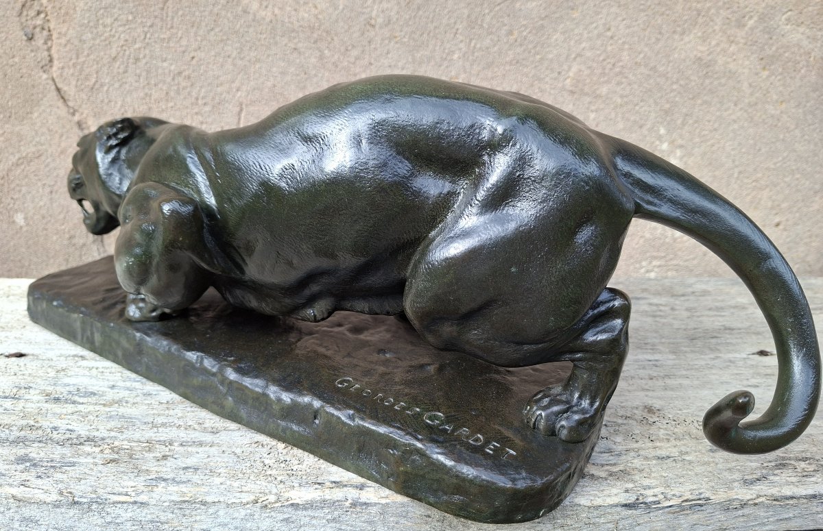 Sculpture en bronze d'une panthère prête à bondir, par Georges Gardet-photo-4