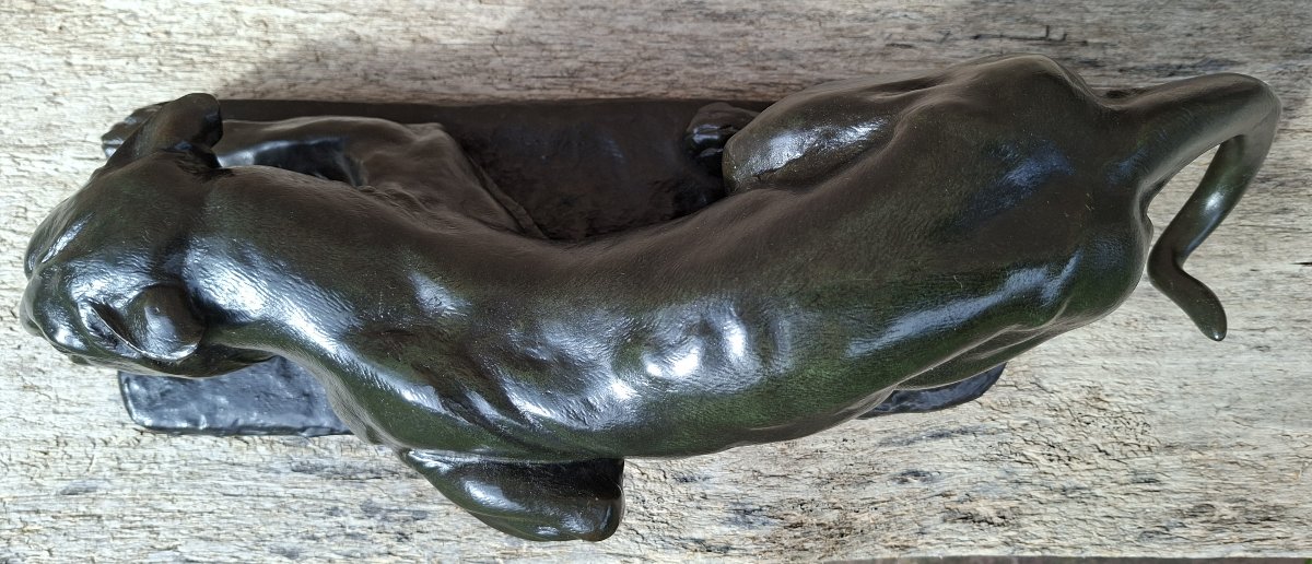 Sculpture en bronze d'une panthère prête à bondir, par Georges Gardet-photo-7