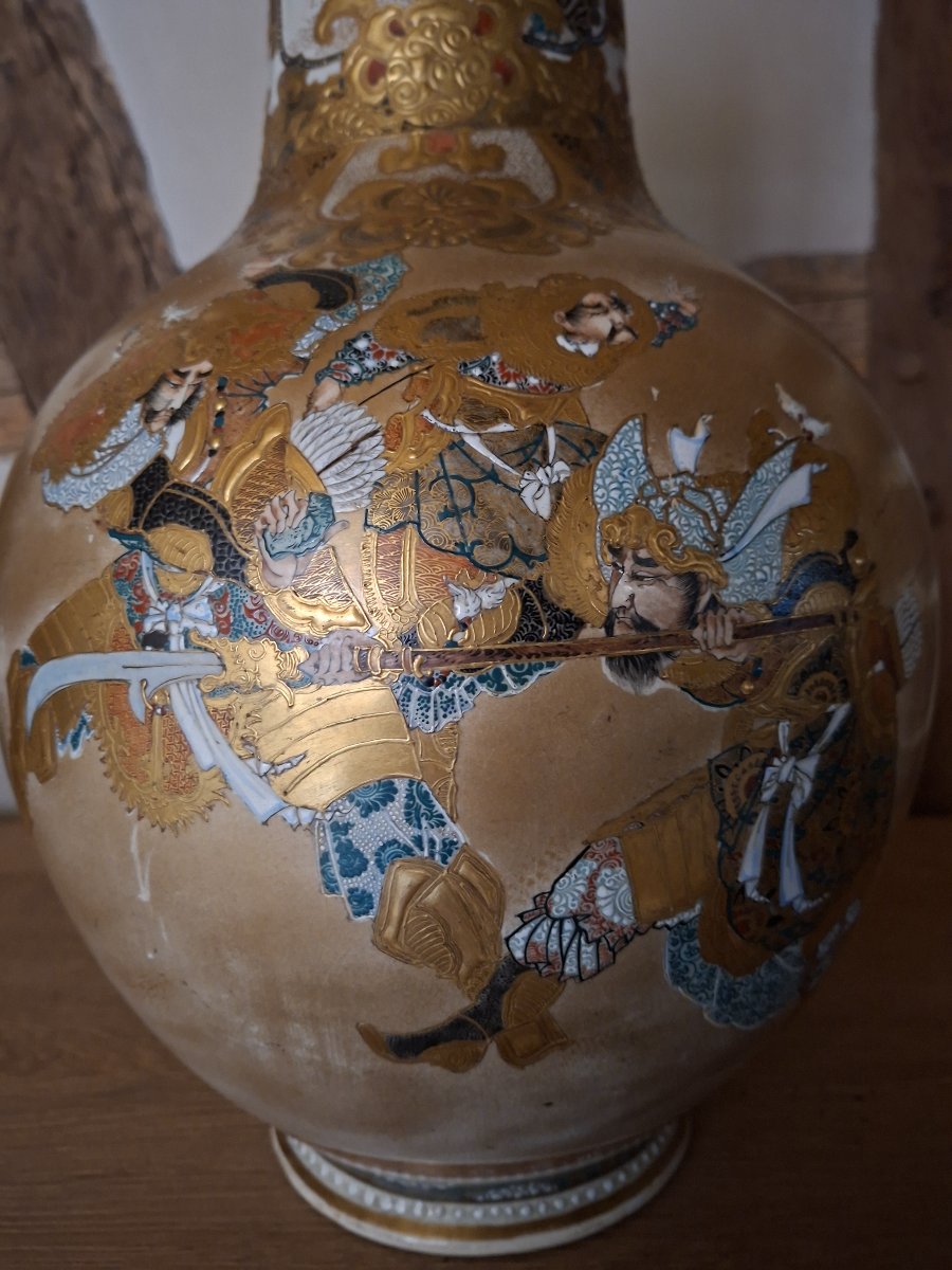 Grand vase en faïence de Satsuma, Japon ère Meiji-photo-2