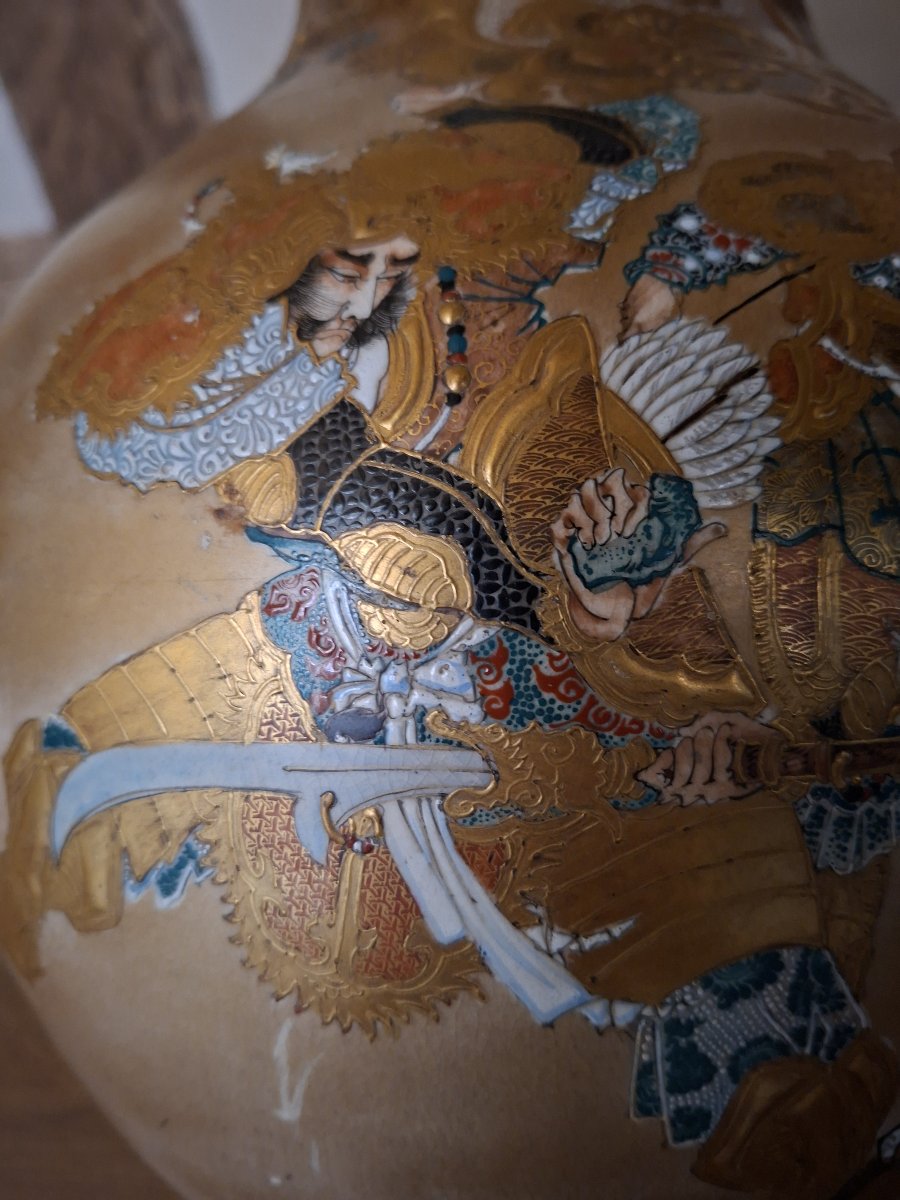 Grand vase en faïence de Satsuma, Japon ère Meiji-photo-3