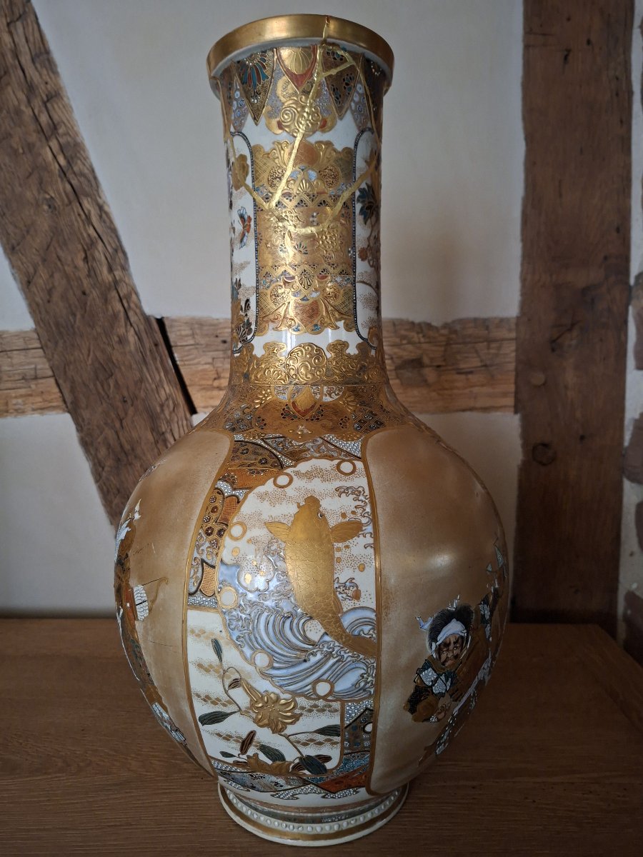Grand vase en faïence de Satsuma, Japon ère Meiji-photo-1