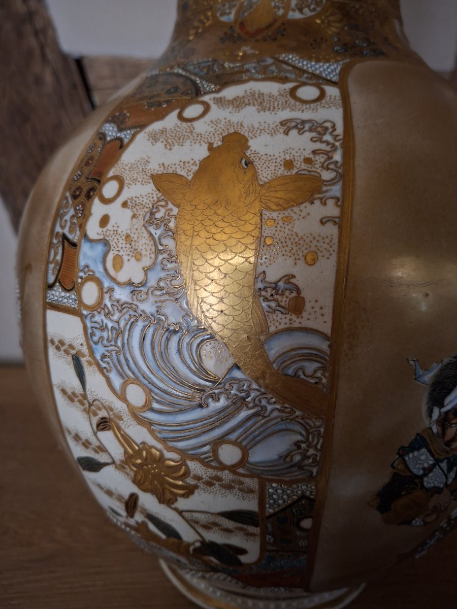 Grand vase en faïence de Satsuma, Japon ère Meiji-photo-2