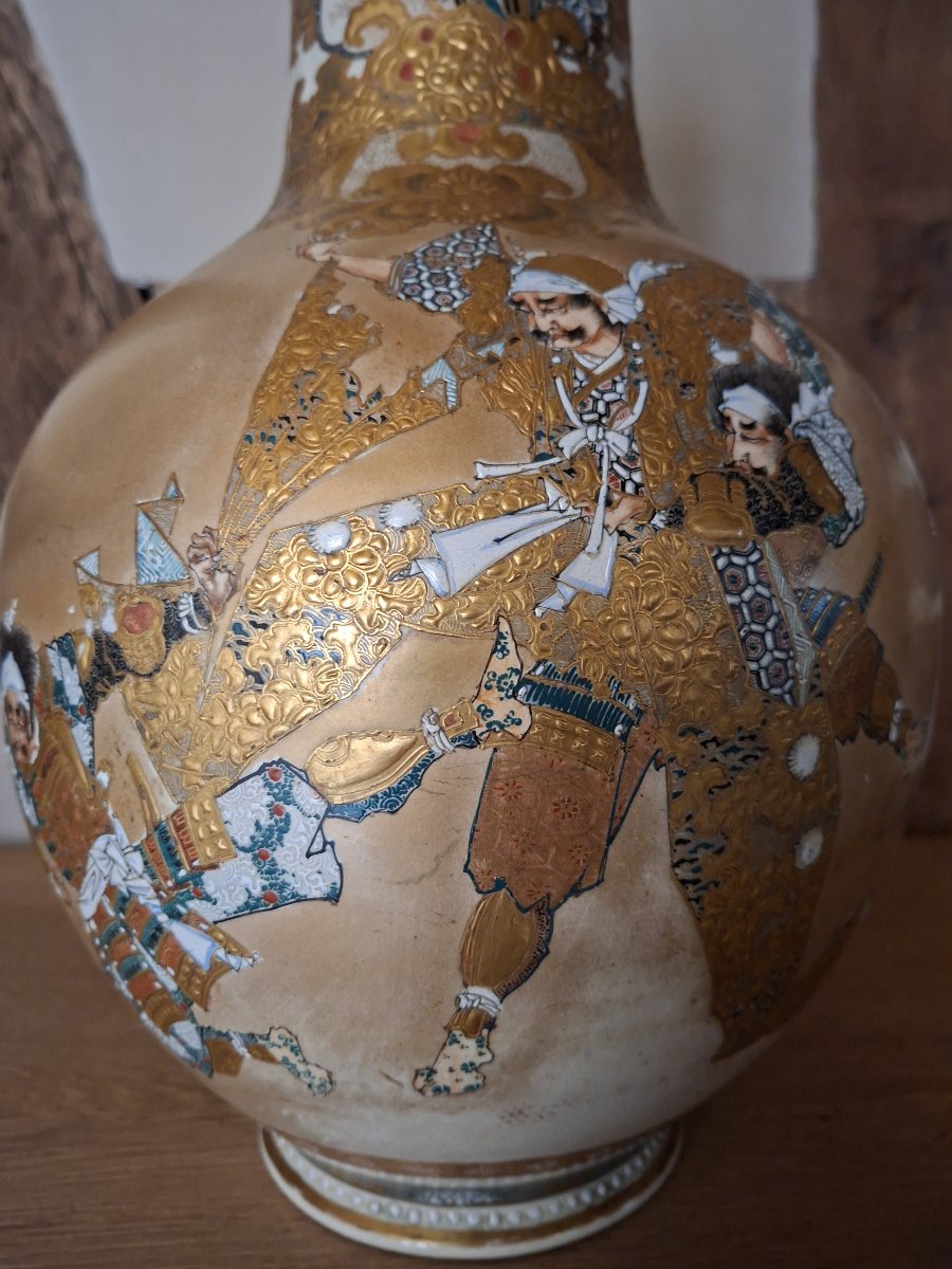 Grand vase en faïence de Satsuma, Japon ère Meiji-photo-4