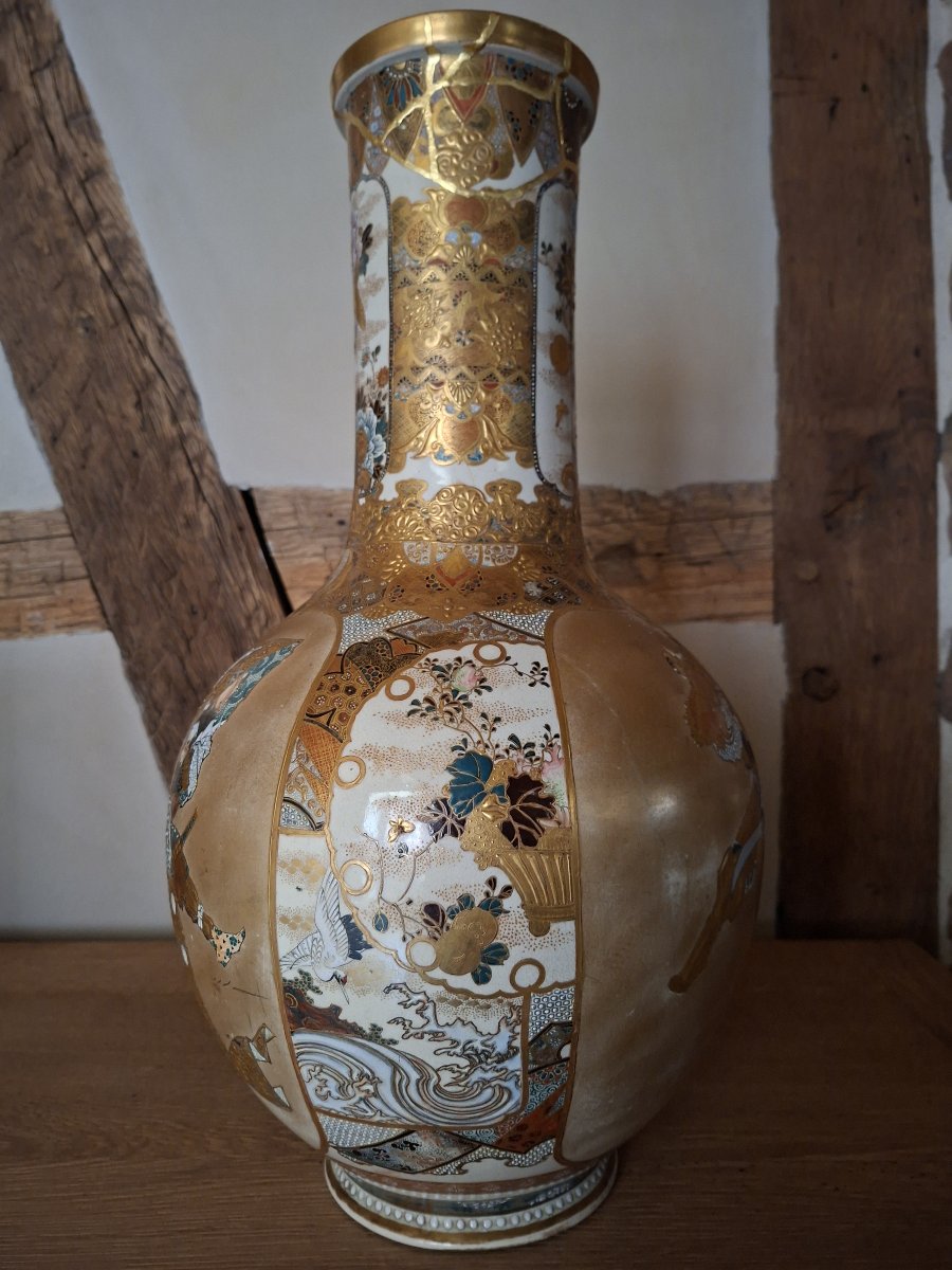 Grand vase en faïence de Satsuma, Japon ère Meiji-photo-7