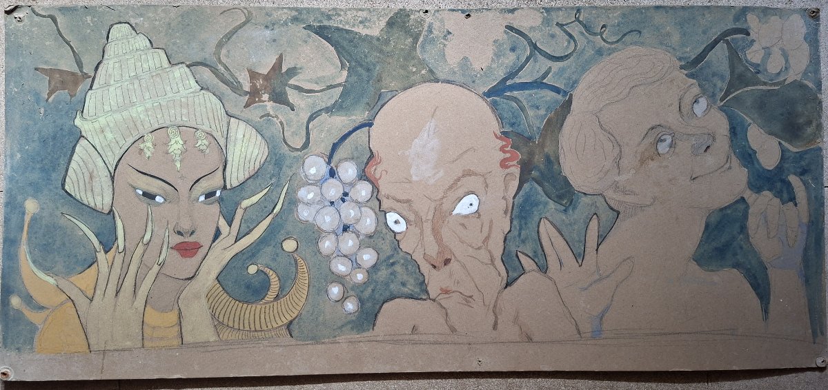 Set Of 9 Drawings Enhanced With Gouache; Symbolism; France, Late 19th–early 20th Century-photo-4